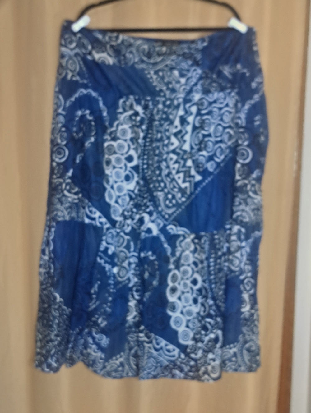 Mlle Gabrielle Blue & White Midi Skirt with Abstract Paisley Print